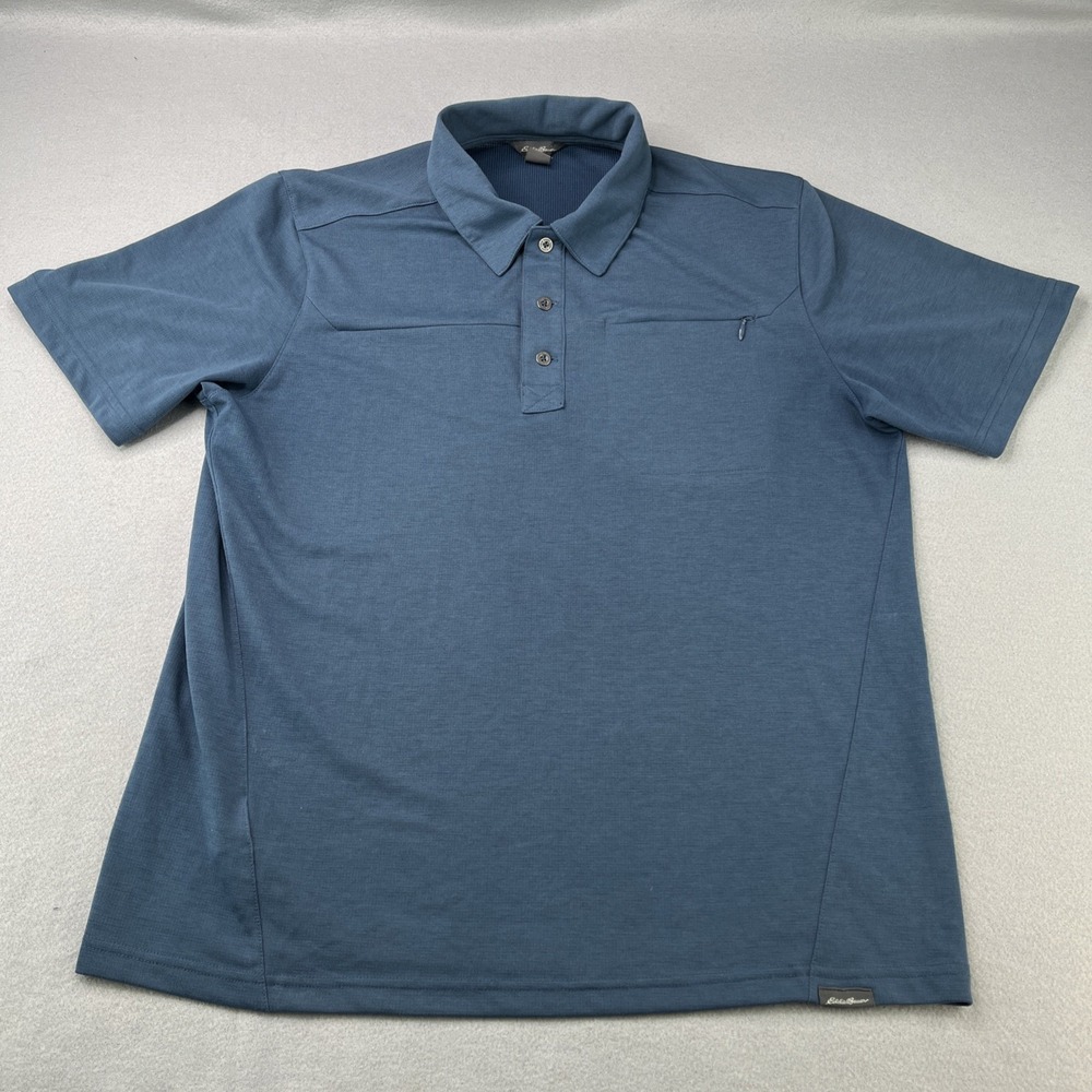 Eddie Bauer Travex Polo Shirt Mens Medium Blue Short Sleeve
